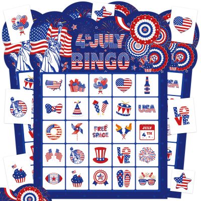 Leezead 4th of July Bingo Game Cards, 24 Players Patriotic Bingo Cards Independence Day Game for School Classroom Family Activities Patriotic Party Favors Supplies