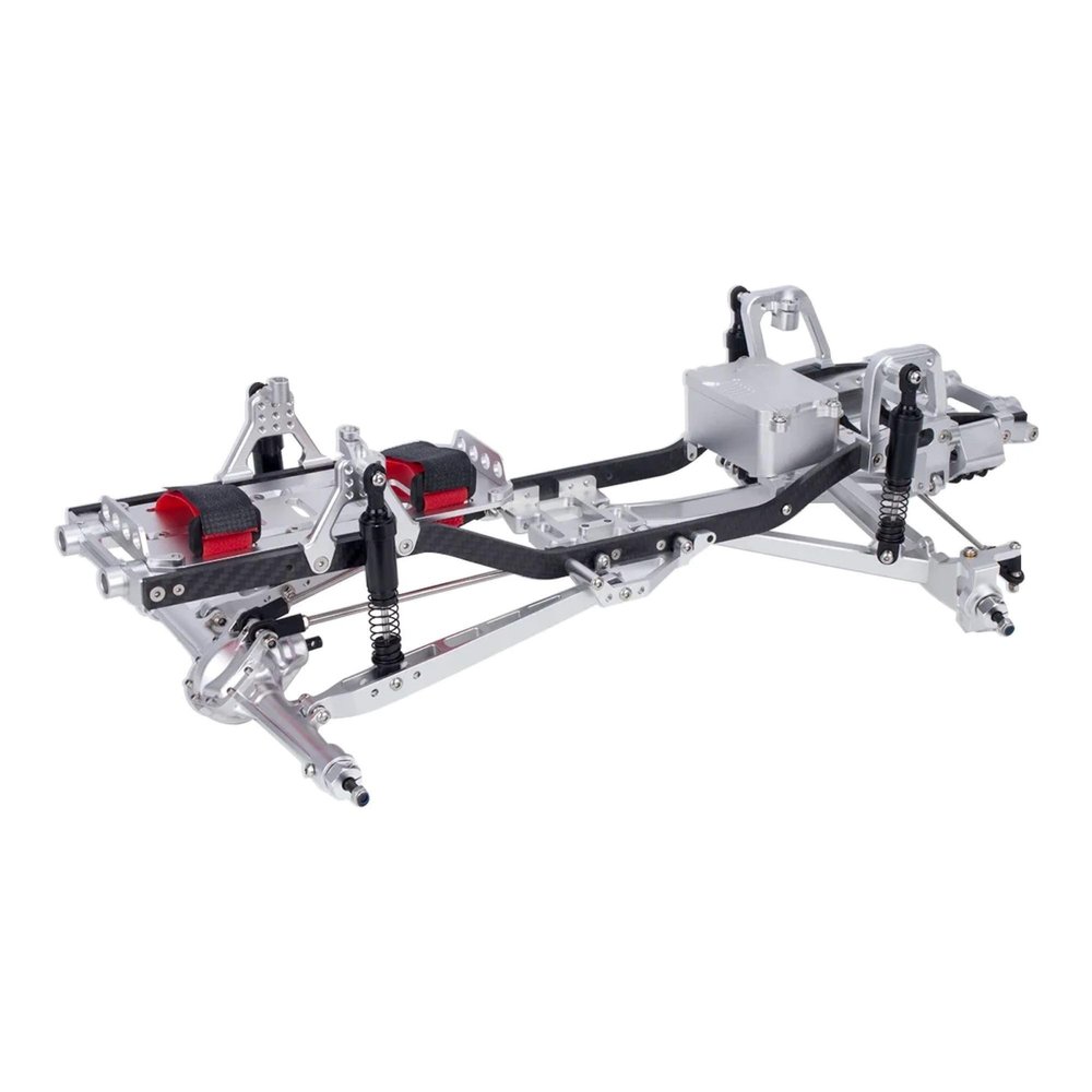 1/10 Scale CNC Metal Chassis Kit for RC Track Vehicle SCX10 II III Pro Capra TRX4 Twin I-Beam 2WD Pre-Runner Upgrade DIY Parts (Silver)