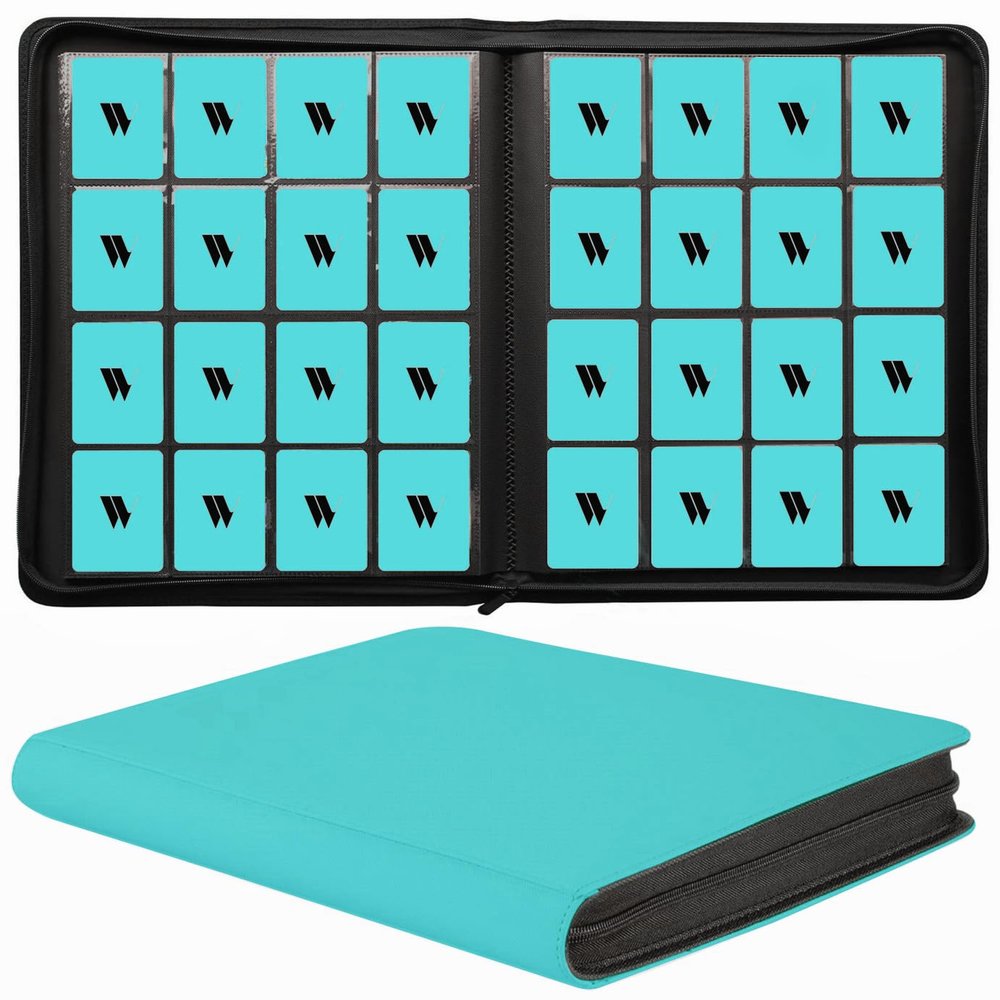 16 Pocket Card Binder, 1000+ Premium Zip Trading Card Binder, Double Sided Pocket Card Binder Album, Ringless Card Folder for MTG, TCG, Sports Card (Teal, 16Pockets)