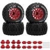 2.8" RC Tires with 12mm/14mm Hex Adapter 1/10 Scale RC Truck Tires RC Wheels and Tires Set for Traxxas Arrma Rustler Stampede 4PCS (Red) - Not Glued view 1