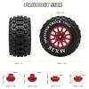 2.8" RC Tires with 12mm/14mm Hex Adapter 1/10 Scale RC Truck Tires RC Wheels and Tires Set for Traxxas Arrma Rustler Stampede 4PCS (Red) - Not Glued view 4