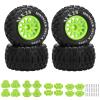 2.8" RC Tires with 12mm/14mm Hex Adapter 1/10 Scale RC Truck Tires RC Wheels and Tires Set for Traxxas Arrma Rustler Stampede 4PCS (Green) - Not Glued view 1