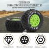 2.8" RC Tires with 12mm/14mm Hex Adapter 1/10 Scale RC Truck Tires RC Wheels and Tires Set for Traxxas Arrma Rustler Stampede 4PCS (Green) - Not Glued view 2