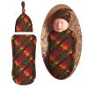 Muishi Red and Yellow Tartan Newborn Swaddle Blankets Hat Sets Soft Baby Receiving Blanket Swaddle Sack for Baby Shower Infant Boy Girl Gift view 1