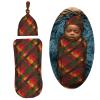 Muishi Red and Yellow Tartan Newborn Swaddle Blankets Hat Sets Soft Baby Receiving Blanket Swaddle Sack for Baby Shower Infant Boy Girl Gift view 2