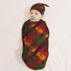 Muishi Red and Yellow Tartan Newborn Swaddle Blankets Hat Sets Soft Baby Receiving Blanket Swaddle Sack for Baby Shower Infant Boy Girl Gift view 3