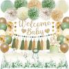 Sage Green Baby Shower Decorations Gender Neutral Baby Shower Decorations Welcome Baby Banner Sage Green Balloons Paper Lanterns Pom Poms Flowers Tablecloth Tassels Mom to Be Sash Dad to Be Pin view 1