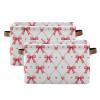 Aslsiy Storage Basket Watercolor Pink Bows Hearts Nursery Bins Baby Canvas Box Clothes Shelf Basket Laundry Hamper 2 Pcs view 1