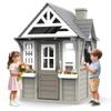 BTMWAY Kids Outdoor Playhouse,Cedar Gray Wooden Play House for Kids Ages 3-8, with Play Kitchen, Interactive Doorbell, Toy Phone, Sink, Flowerpot view 1