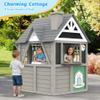BTMWAY Kids Outdoor Playhouse,Cedar Gray Wooden Play House for Kids Ages 3-8, with Play Kitchen, Interactive Doorbell, Toy Phone, Sink, Flowerpot view 2