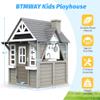 BTMWAY Kids Outdoor Playhouse,Cedar Gray Wooden Play House for Kids Ages 3-8, with Play Kitchen, Interactive Doorbell, Toy Phone, Sink, Flowerpot view 3