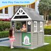 BTMWAY Kids Outdoor Playhouse,Cedar Gray Wooden Play House for Kids Ages 3-8, with Play Kitchen, Interactive Doorbell, Toy Phone, Sink, Flowerpot view 4