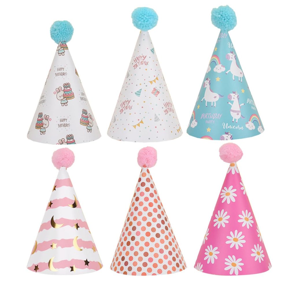 6pcs Party Birthday Hat Bonnets for Babies Novelty Party Hat Party Celebration Kit Birthday Party Decorations Christmas Cone Hats Children Cone Hat Fun Cake Decorate Paper/79
