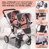Dolls To Play - Baby Doll Double Stroller, Twin Pram Buggy Pretend Play for Girls Kids 27.5 Inches High Adjustable Handle Rotating Wheels Storage Basket Diaper Bag view 2