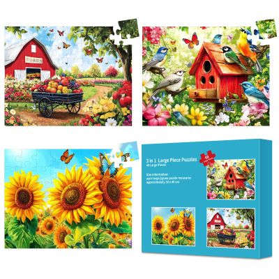 3 Pack 48 Large Piece Puzzles for Seniors, Dementia Alzheimer's Products Activities for Elderly Adults,Alzheimers Puzzle Memory Cognitive Games Easy Jigsaw Puzzle Gifts with 3 Storage Bags