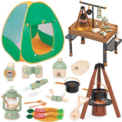 Fistone 50pcs Kids Camping Set with Folding Storage Table & Tent - Includes Projector Flashlight, Toddler Toys for Boys with Campfire, Pretend Play Camping Set with Food Toy, Ideal for Gift