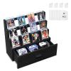 Emfogo Trading Card Display, 3-Tier Card Display Case with Custom Drawer, Wood Graded Card Display with Card Supporters and Dividers, Sports Card Display Case for Card Game Collection (Black) view 1
