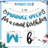 Penguin Themed Birthday Banner, Pre-strung Winter Birthday Party Decor, Waddle Over for a Cool Birthday, Winter Baby Shower Party Decor, Blue and Black Glitter view 2