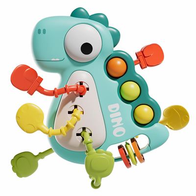Dinosaurs Montessori Toys Learning Educational Toddler Toy Dinosaur Silicone Pull String Toy for Toddlers Baby Fidget Sensory Montessori Toys Sensory Plane Travel Games for Boys Girls Gifts (Blue)