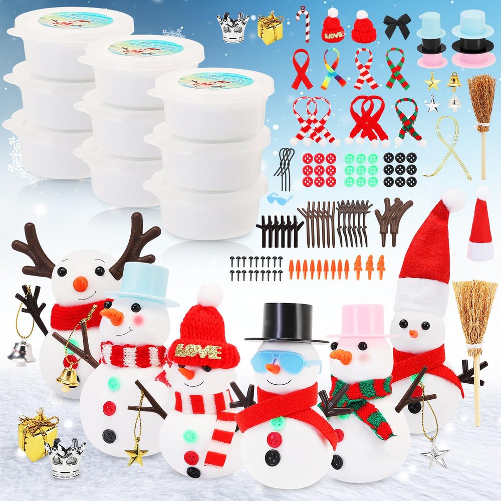 9 Pack Build A Snowman DIY Kit Christmas Crafts for Kids Christmas Stocking Stuffers White Modeling Clay Snowman Kit Winter Themed Party Holiday Activities Indoor Decor Gift Christmas Themed Gifts
