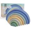Asweets Wooden Stackable Rainbow Toy, 8 PCS Wooden Building Blocks Set for 1 2 3 Baby, Kids and Toddlers, Montessori Rainbow Nesting Puzzle, Best for 18M+, Cognitive Development (Blue) view 1