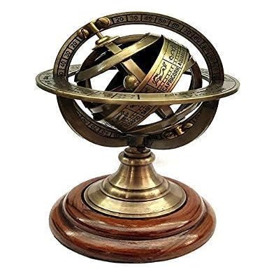 ALFAMART HT Present Collectible Nautical Engraved Brass Armillary Nautical Sphere Brass World Globe Vintage Armillary Table Top. 5 Inch
