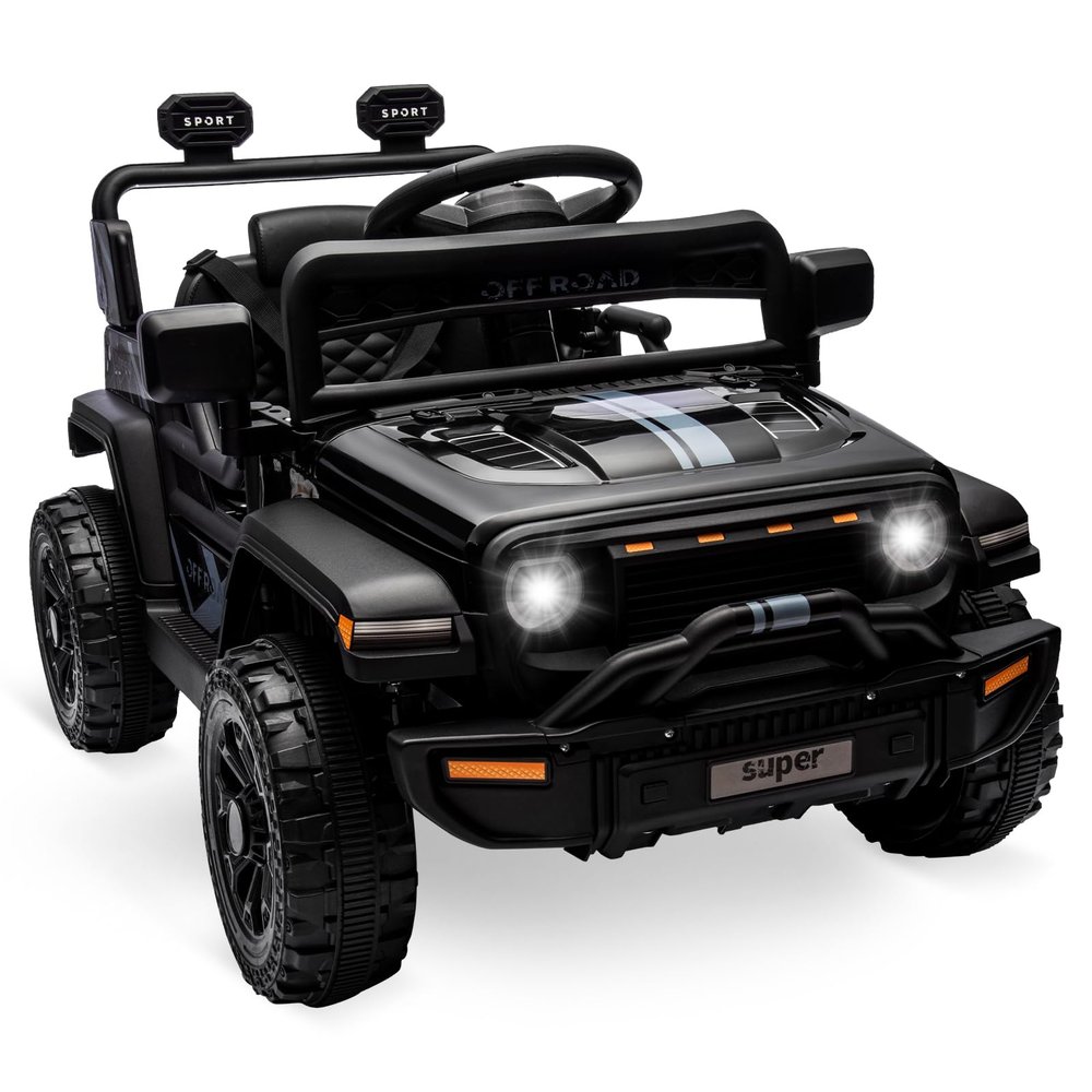 Ride On Truck for Kids, 12V Battery Powered Toy Car with Remote Control, Spring Suspension, LED Headlight and Music, Dual 25W Toddler Electric Vehicles for Girls Boys 3-5, Black