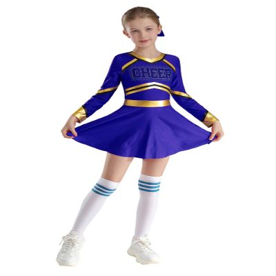 Aislor Kids Girls Halloween Cosplay Party Cheer Leader Costume Long Sleeve Cheerleading Uniform Dance Dress Dancewear Blue 10 Years