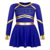 Aislor Kids Girls Halloween Cosplay Party Cheer Leader Costume Long Sleeve Cheerleading Uniform Dance Dress Dancewear Blue 10 Years view 3