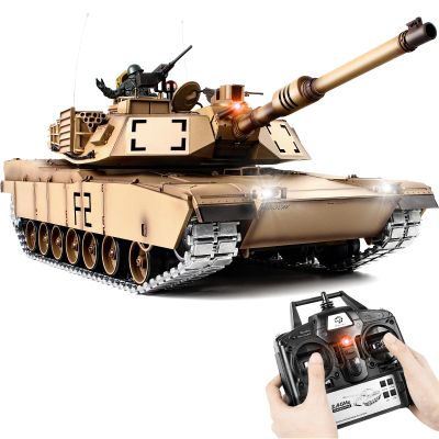 Supdex 1/16 RC Tank, Heng Long US M1A2 Abrams Army Toy with Smoke, Sound and Lights, Remote Control Tank That Shoots with Upgraded Metal Tracks, Idler and Sprocket Wheel, Steel Gearbox, Batteries*2