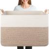 OIASKET XXXL Supre Large Blanket Basket for Clothes, Towels, Pillows, 108L Cotton Rope Storage Basket for Living Room, Woven Toy Storage for Kids, 25" x 16" x 16", Brown and White view 1