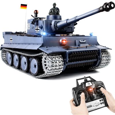 Supdex 1/16 RC Tank, Heng Long Metal Tiger I Army Toy with Smoke, Sound and Lights, Remote Control Tank That Shoots with Upgraded Metal Tracks, Idler and Sprocket Wheel, Steel Gearbox, Batteries*2