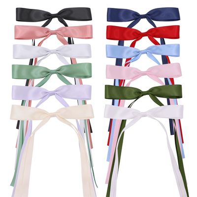 12 PCS Long Tail Ribbons Hair Clips for Women Young Girls Elegance Satin Ribbon Bow Hair Barrettes Accessories