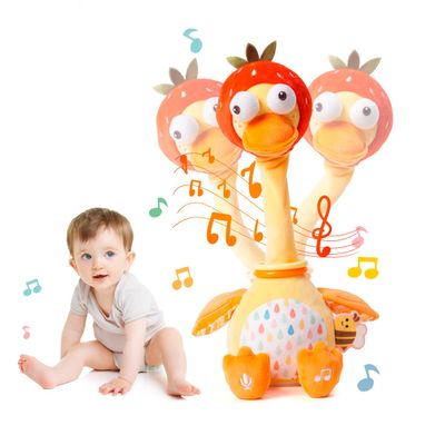 Jollybaby Plush Talking Singing Dancing Musical Strawberry Duck Toy for Toddlers 1-3 Just Like Cactus Toy, Music Mimicking Interactive Toys for Crawling Kids, Sensory Gift for Baby 0-6-12 Month