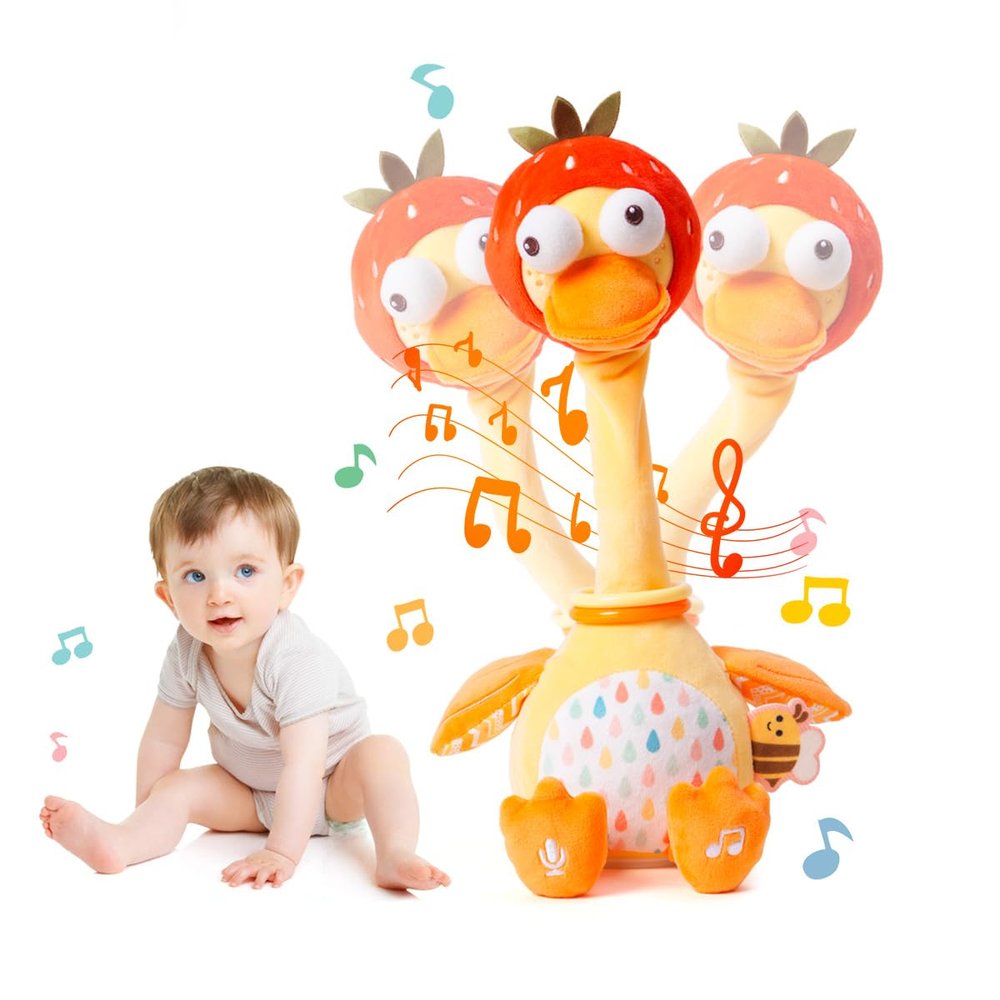 Jollybaby Plush Talking Singing Dancing Musical Strawberry Duck Toy for Toddlers 1-3 Just Like Cactus Toy, Music Mimicking Interactive Toys for Crawling Kids, Sensory Gift for Baby 0-6-12 Month