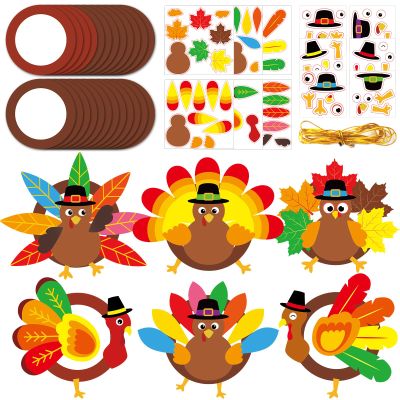 24Sets Thanksgiving Turkey Door Sign Art Sets DIY Fall Thanksgiving Turkey Paper Craft Kits Make Your Own Turkey Door Hanging Sign for Festive Fall Autumn Thanksgiving Party Decors Activities