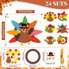 24Sets Thanksgiving Turkey Door Sign Art Sets DIY Fall Thanksgiving Turkey Paper Craft Kits Make Your Own Turkey Door Hanging Sign for Festive Fall Autumn Thanksgiving Party Decors Activities view 2