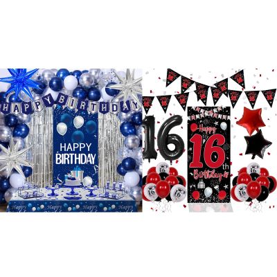 16th Birthday Decorations for Boys Girls, Happy 16th Birthday Decoration Door Banner Sign, Sweet Happy 16 Party Decorations Large 16 Balloons Decor for 16 Year Old Boy