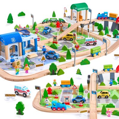 172Pcs Wooden Train Set for Toddlers, Wooden Train Track - Expandable and Changeable, Safe Educational Train Toys Gift for Boys & Girls Kids Ages 3-5 4-8, Compatible with All Major Brands