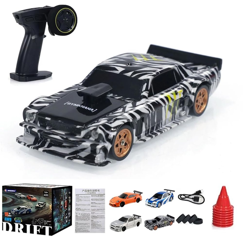 Actualia 1/43 Scale RC Mini Drift Car with Lights Kit, 2.4G Electric 4WD RC Racing Vehicle Remote Control High-Speed Car for Boys Adults - RTR Version