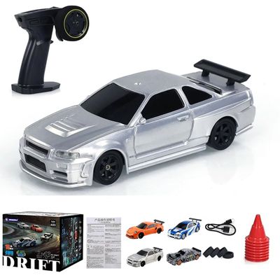 Actualia 1/43 Scale RC Mini Drift Car with Lights Kit, 2.4G Electric 4WD RC Racing Vehicle Remote Control High-Speed Car for Boys Adults - RTR Version