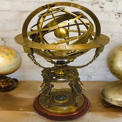 Brass Armillary Sphere Vintage Nautical Astrolabe Globe Decor Tabletop Globe for Home & Office Decoration Best Gift