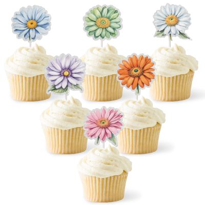 18pcs Daisy Cupcake Toppers Glitter Daisy Cake Decorations Daisy Flower Theme BaBy Shower Kids Birthday Party Supplies