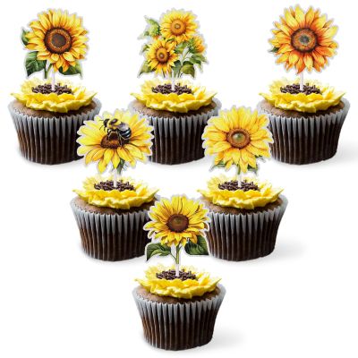 18pcs Sunflower Cupcake Toppers Glitter Flower Cake Decorations Sunflower Theme BaBy Shower Kids Birthday Party Supplies