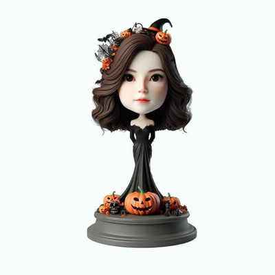 Halloween Bobblehead Spooky Doll with Pumpkins and Skulls Toy for Private Collectibles Sculpture Handmade Clay Figurine