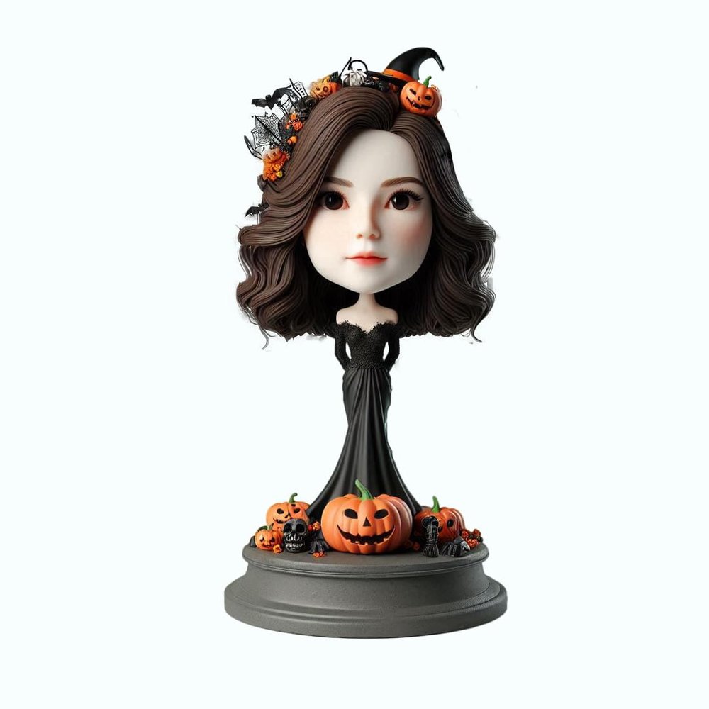 Halloween Bobblehead Spooky Doll with Pumpkins and Skulls Toy for Private Collectibles Sculpture Handmade Clay Figurine