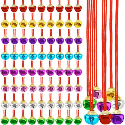 80 Pieces Christmas Bell Necklaces Xmas Jingle Bell Necklaces Bulk for Christmas Holiday Party Supplies (Color Set 3)