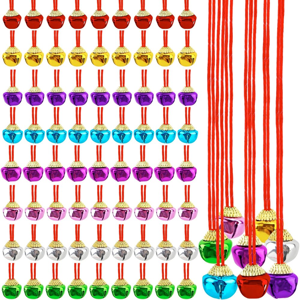 80 Pieces Christmas Bell Necklaces Xmas Jingle Bell Necklaces Bulk for Christmas Holiday Party Supplies (Color Set 3)