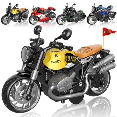 4-Pack Pull-Back Motorcycle Toys - Friction Powered Kids Toy Cars with Lights, Sounds & Automatic Drive for Boys & Girls Aged 3-12