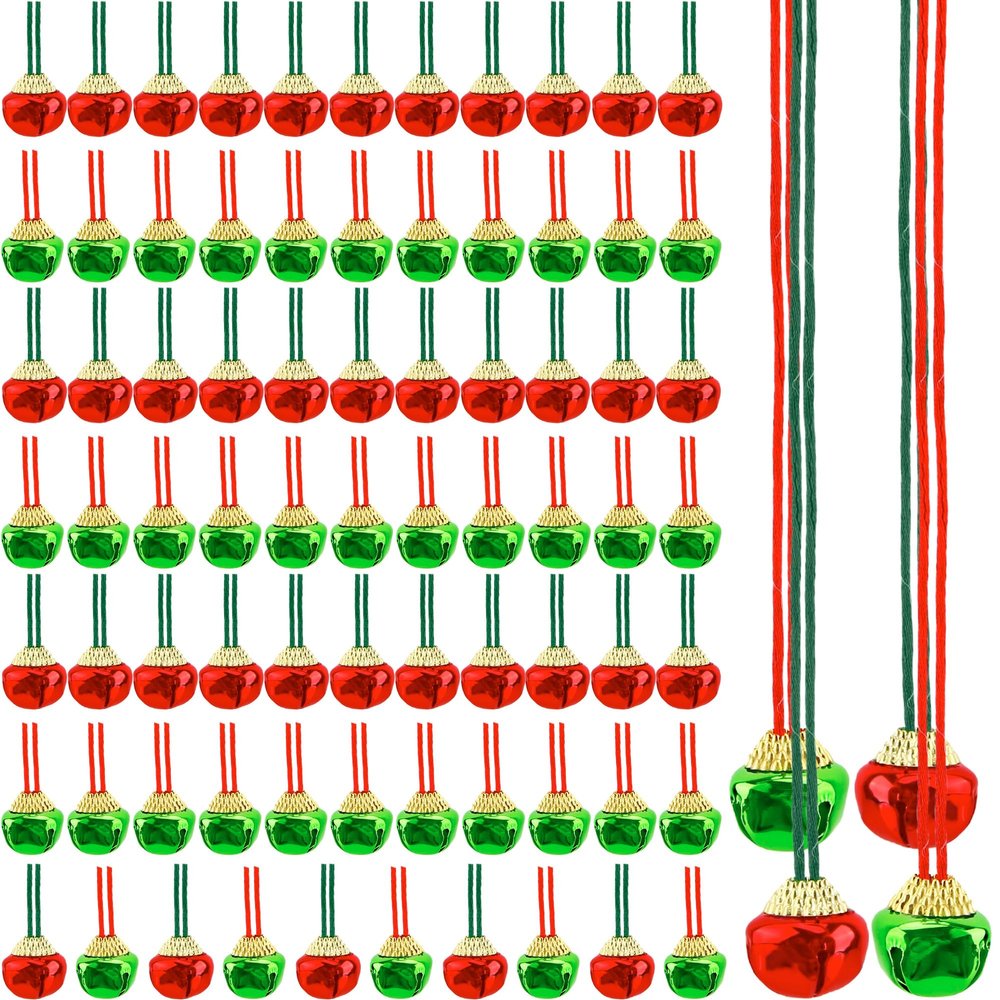 80 Pieces Christmas Bell Necklaces Xmas Jingle Bell Necklaces Bulk for Christmas Holiday Party Supplies (Color Set 2)